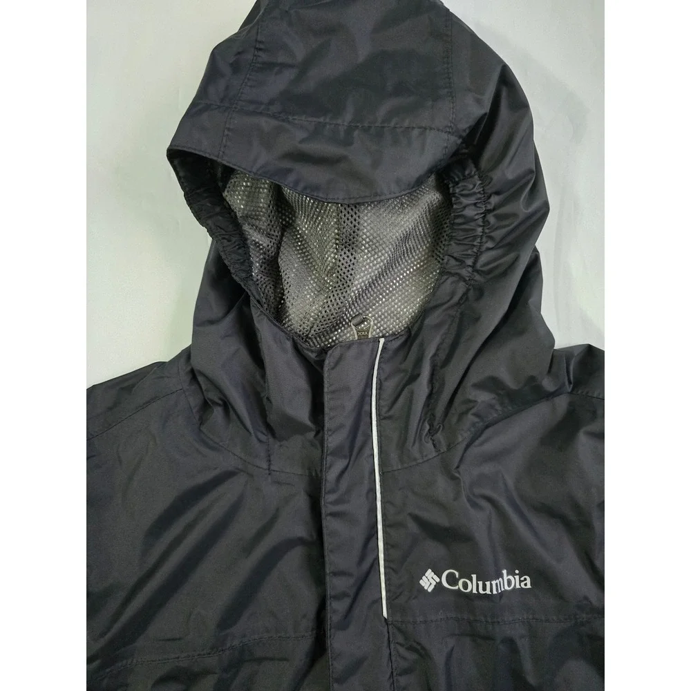Columbia Omni-Tech Rain Jacket Black Hooded Waterproof Shell Boys Medium 10/12